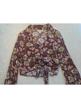 Band of Gypsies Floral Long Sleeve Tie Front Blouse